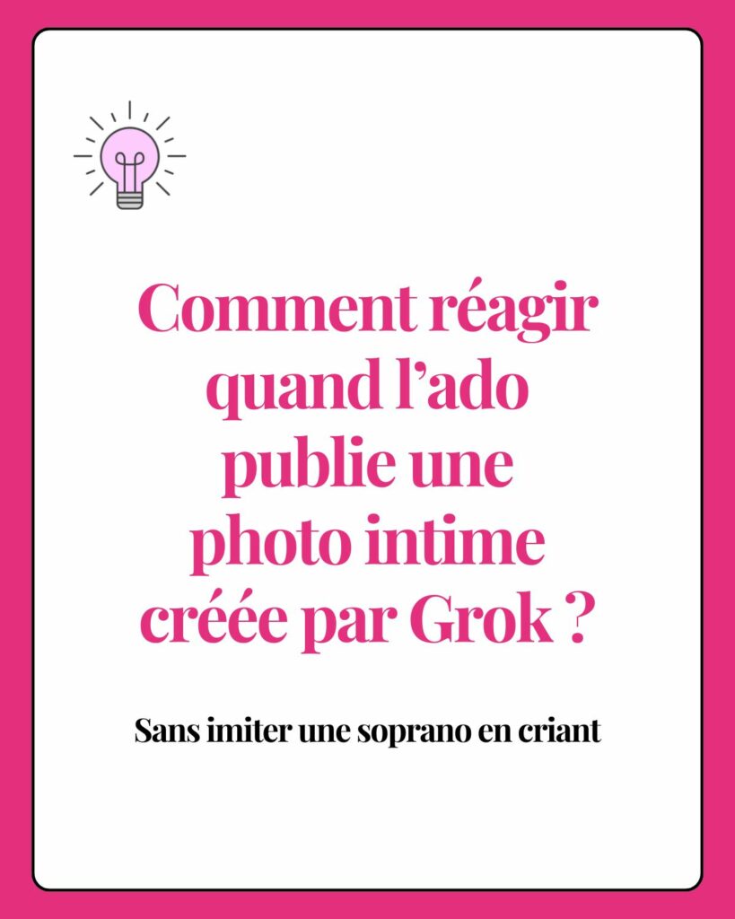 Affiche d’information pour parents sur la publication de photos intimes générées par l’IA chez les adolescents.