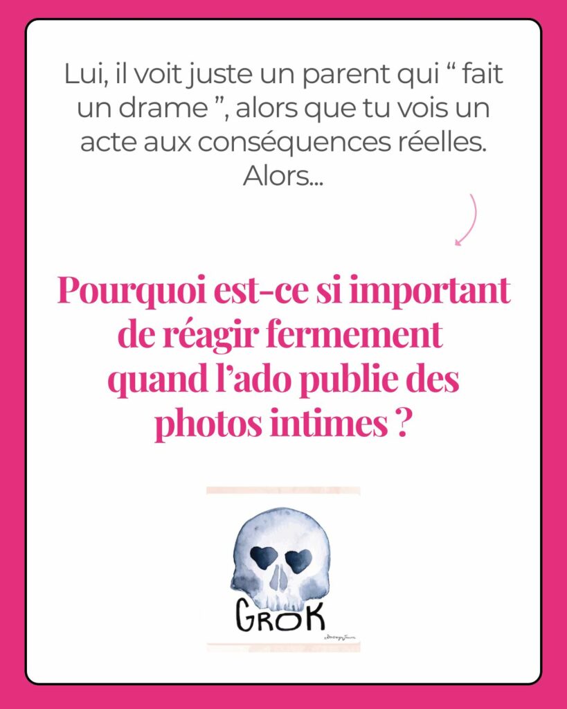 Texte pédagogique expliquant les conséquences graves d’une publication d’image intime.